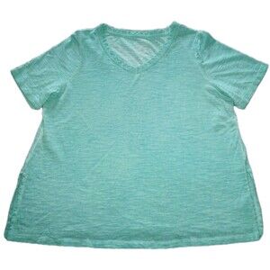 CHICOS ULTIMATE TEE Womens 2/L V-Neck Short Sleeve Slub Knit Stretch Green Top